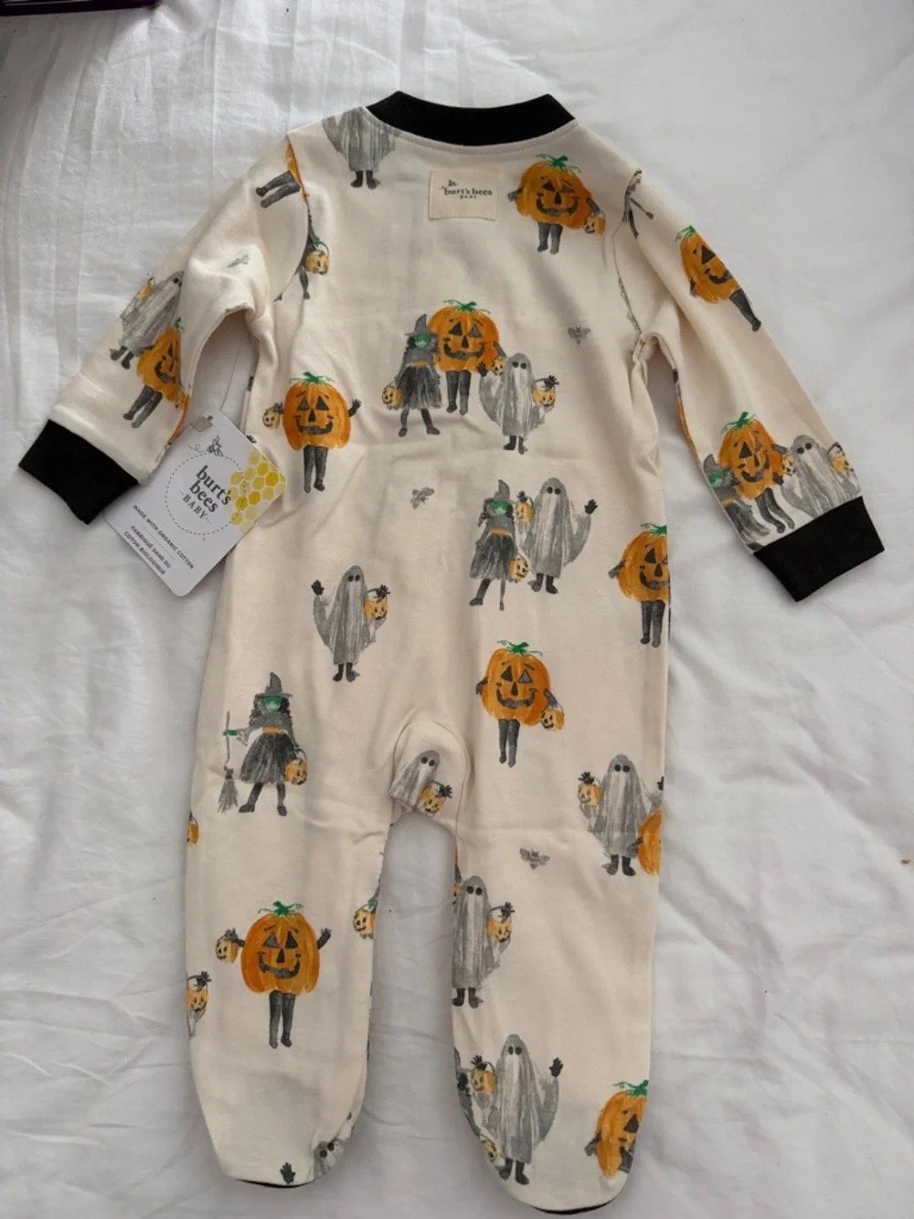 Burt bees Organic cotton Kids Pumpkin & Ghost Footed One-Piece 3-6 -9months